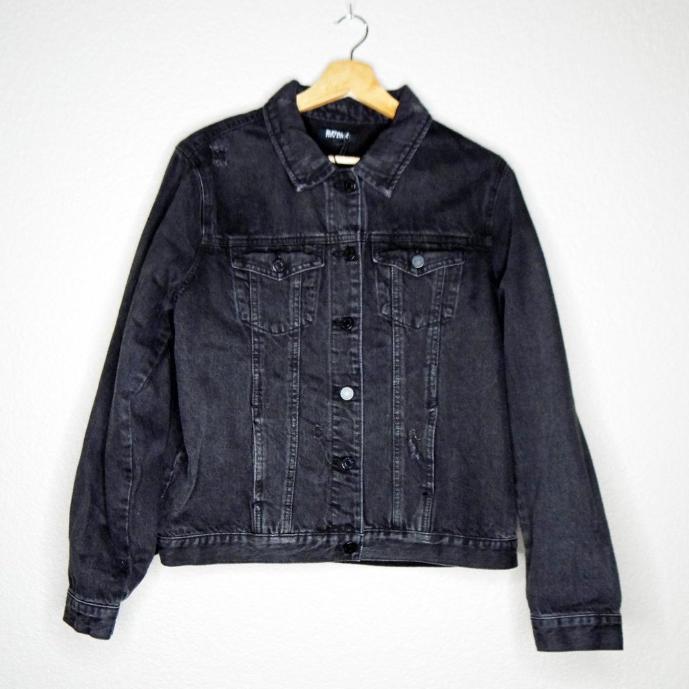 Buffalo David Bitton Black Distressed Rigid Denim Jean Jacket Size M 8/ 10